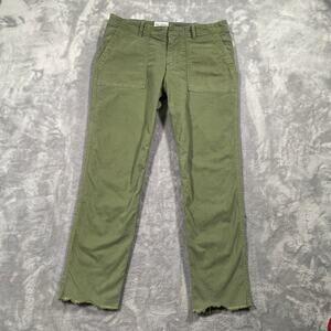 Nili Lotan Jenna Pants 6 Green Utility Pockets Military Stretch Raw Hem Casual